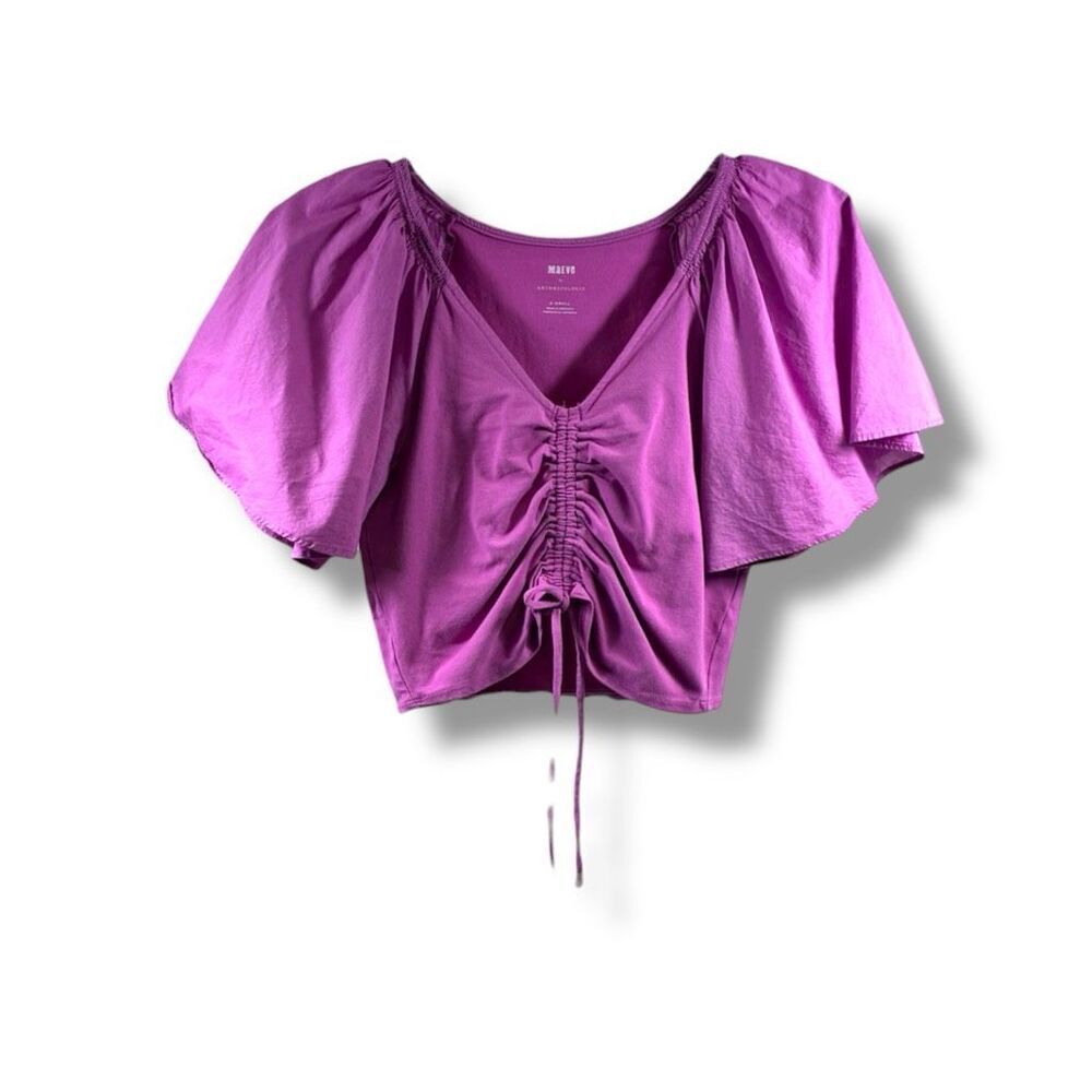 Maeve Anthropologie Cinched Flutter-Sleeve Top in Lilac Size XS